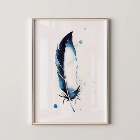 Image of a feather watercolor painting by Shayna Larsen, originals & prints available