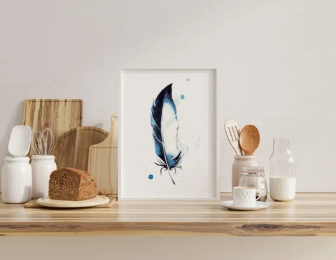 Image of a feather watercolor painting by Shayna Larsen, originals & prints available