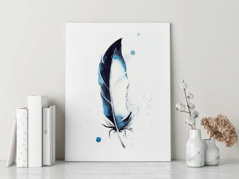 Image of a feather watercolor painting by Shayna Larsen, originals & prints available