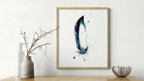 Image of a feather watercolor painting by Shayna Larsen, originals & prints available