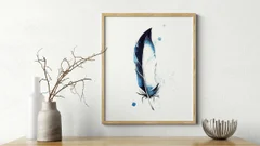 Image of a feather watercolor painting by Shayna Larsen, originals & prints available