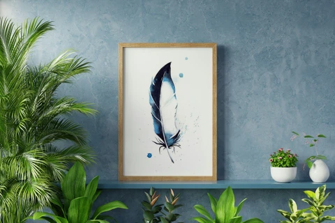 Image of a feather watercolor painting by Shayna Larsen, originals & prints available