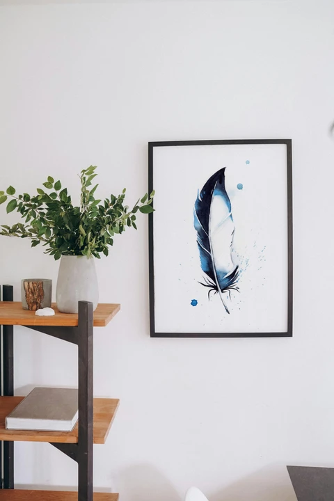 Image of a feather watercolor painting by Shayna Larsen, originals & prints available