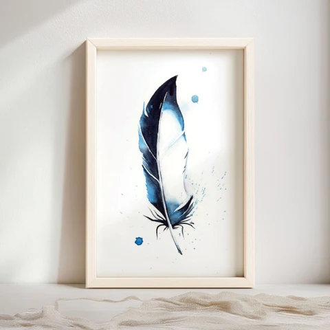 Image of a feather watercolor painting by Shayna Larsen, originals & prints available
