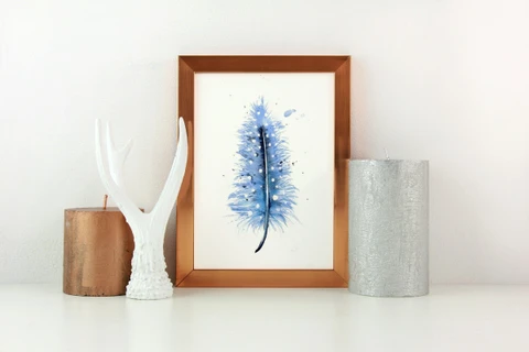 Image of a feather watercolor painting by Shayna Larsen, originals & prints available