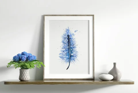 Image of a feather watercolor painting by Shayna Larsen, originals & prints available
