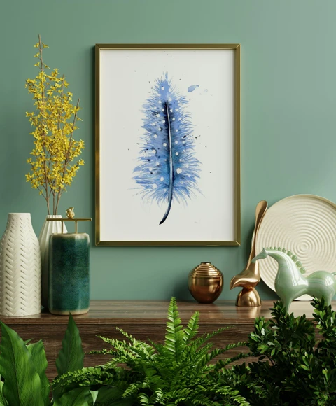 Image of a feather watercolor painting by Shayna Larsen, originals & prints available