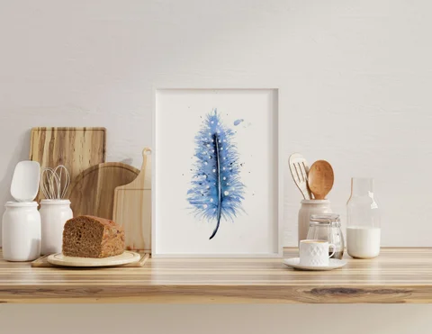 Image of a feather watercolor painting by Shayna Larsen, originals & prints available
