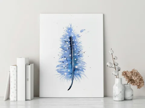 Image of a feather watercolor painting by Shayna Larsen, originals & prints available