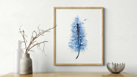 Image of a feather watercolor painting by Shayna Larsen, originals & prints available