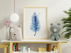 Image of a feather watercolor painting by Shayna Larsen, originals & prints available