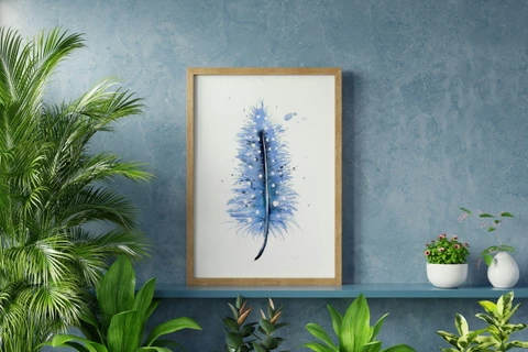 Image of a feather watercolor painting by Shayna Larsen, originals & prints available