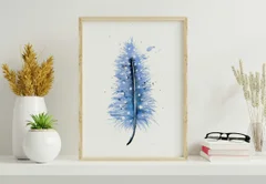 Image of a feather watercolor painting by Shayna Larsen, originals & prints available