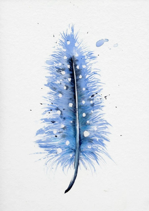 Image of a feather watercolor painting by Shayna Larsen, originals & prints available