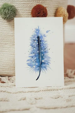 Image of a feather watercolor painting by Shayna Larsen, originals & prints available