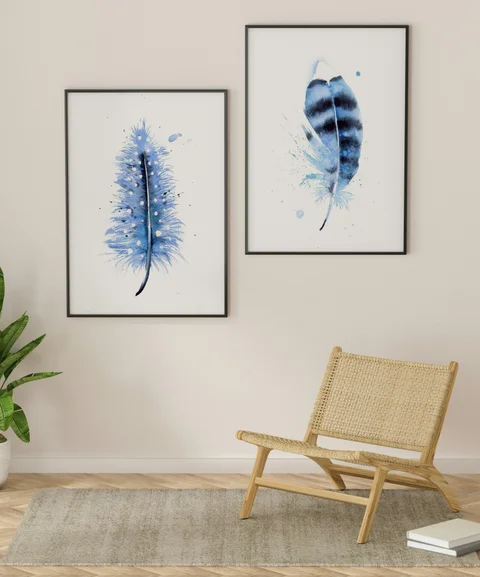 Image of a feather watercolor painting by Shayna Larsen, originals & prints available