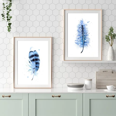 Image of a feather watercolor painting by Shayna Larsen, originals & prints available