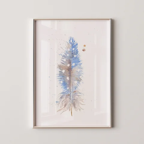 Image of a feather watercolor painting by Shayna Larsen, originals & prints available