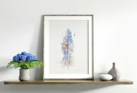 Image of a feather watercolor painting by Shayna Larsen, originals & prints available