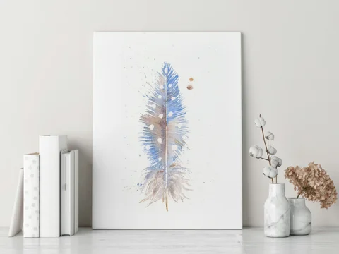 Image of a feather watercolor painting by Shayna Larsen, originals & prints available