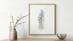 Image of a feather watercolor painting by Shayna Larsen, originals & prints available