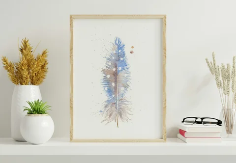 Image of a feather watercolor painting by Shayna Larsen, originals & prints available