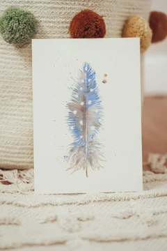 Image of a feather watercolor painting by Shayna Larsen, originals & prints available