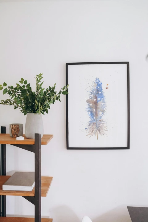 Image of a feather watercolor painting by Shayna Larsen, originals & prints available