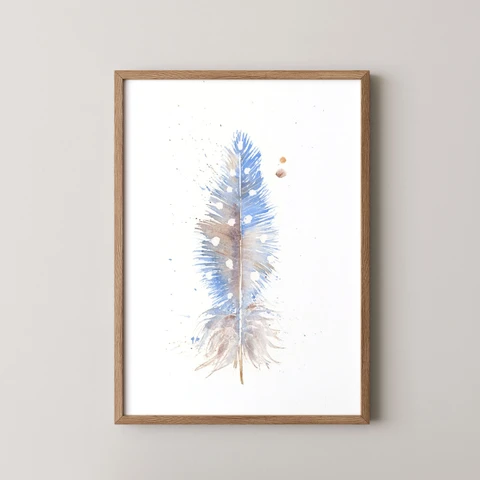 Image of a feather watercolor painting by Shayna Larsen, originals & prints available