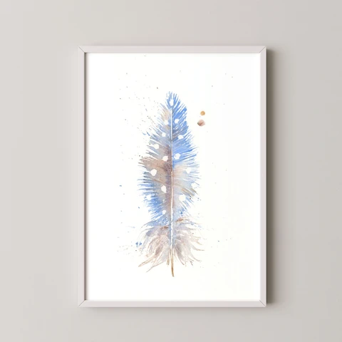 Image of a feather watercolor painting by Shayna Larsen, originals & prints available