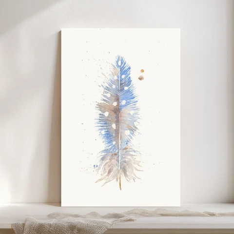 Image of a feather watercolor painting by Shayna Larsen, originals & prints available