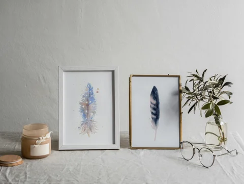 Image of a feather watercolor painting by Shayna Larsen, originals & prints available