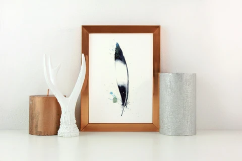 Image of a feather watercolor painting by Shayna Larsen, originals & prints available