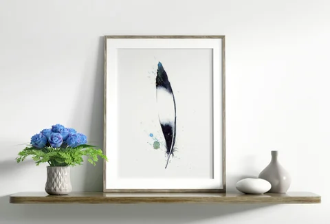 Image of a feather watercolor painting by Shayna Larsen, originals & prints available