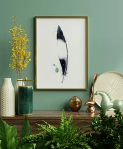 Image of a feather watercolor painting by Shayna Larsen, originals & prints available