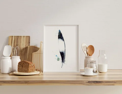 Image of a feather watercolor painting by Shayna Larsen, originals & prints available