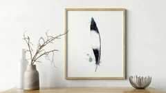 Image of a feather watercolor painting by Shayna Larsen, originals & prints available