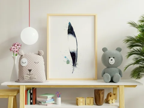 Image of a feather watercolor painting by Shayna Larsen, originals & prints available