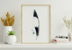 Image of a feather watercolor painting by Shayna Larsen, originals & prints available