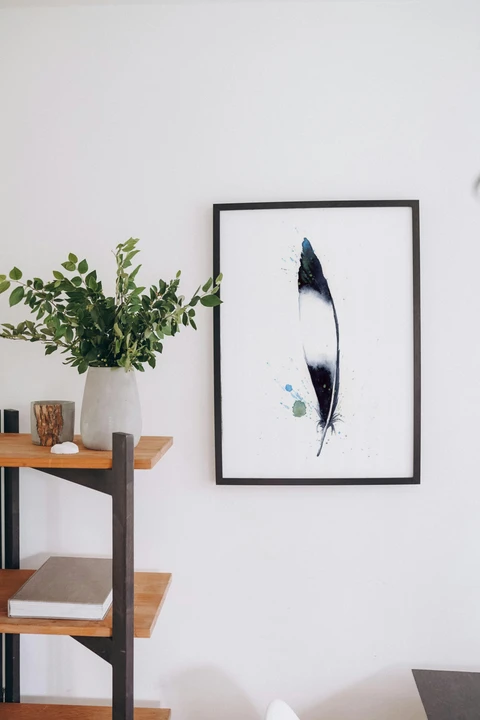 Image of a feather watercolor painting by Shayna Larsen, originals & prints available