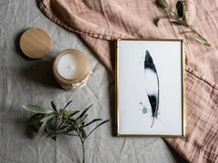Image of a feather watercolor painting by Shayna Larsen, originals & prints available