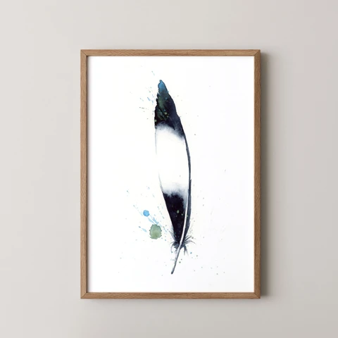 Image of a feather watercolor painting by Shayna Larsen, originals & prints available
