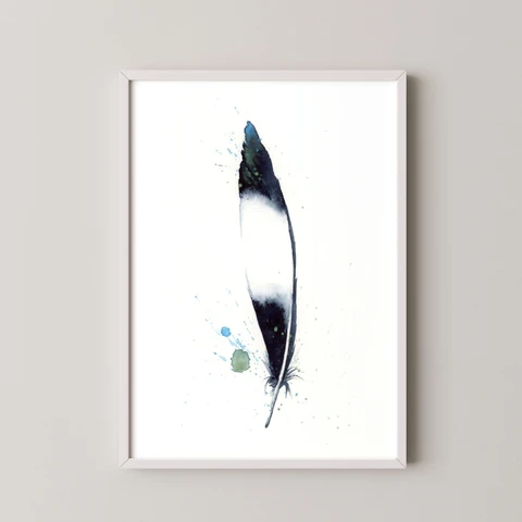 Image of a feather watercolor painting by Shayna Larsen, originals & prints available