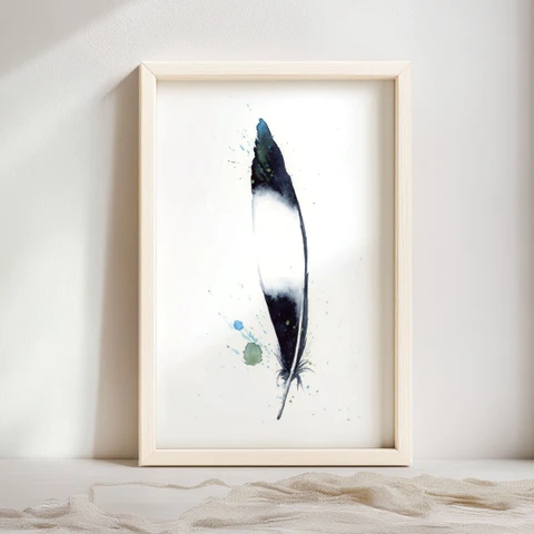 Image of a feather watercolor painting by Shayna Larsen, originals & prints available