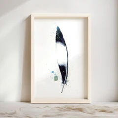 Image of a feather watercolor painting by Shayna Larsen, originals & prints available