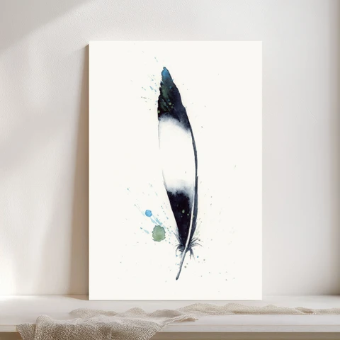 Image of a feather watercolor painting by Shayna Larsen, originals & prints available