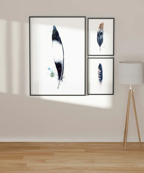 Image of a feather watercolor painting by Shayna Larsen, originals & prints available