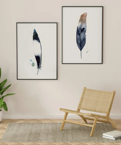 Image of a feather watercolor painting by Shayna Larsen, originals & prints available