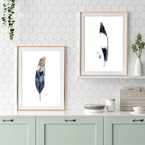 Image of a feather watercolor painting by Shayna Larsen, originals & prints available