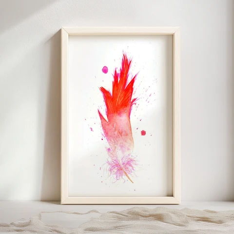 Image of a feather watercolor painting by Shayna Larsen, originals & prints available